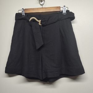House Of Harlow 1960 Linen Shorts Women Size XS Black Belted Lined